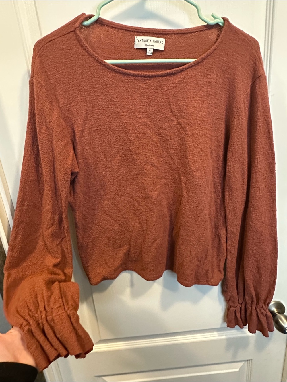 Madewell Rust Textured Long-Sleeve Ruffle Cuff Top